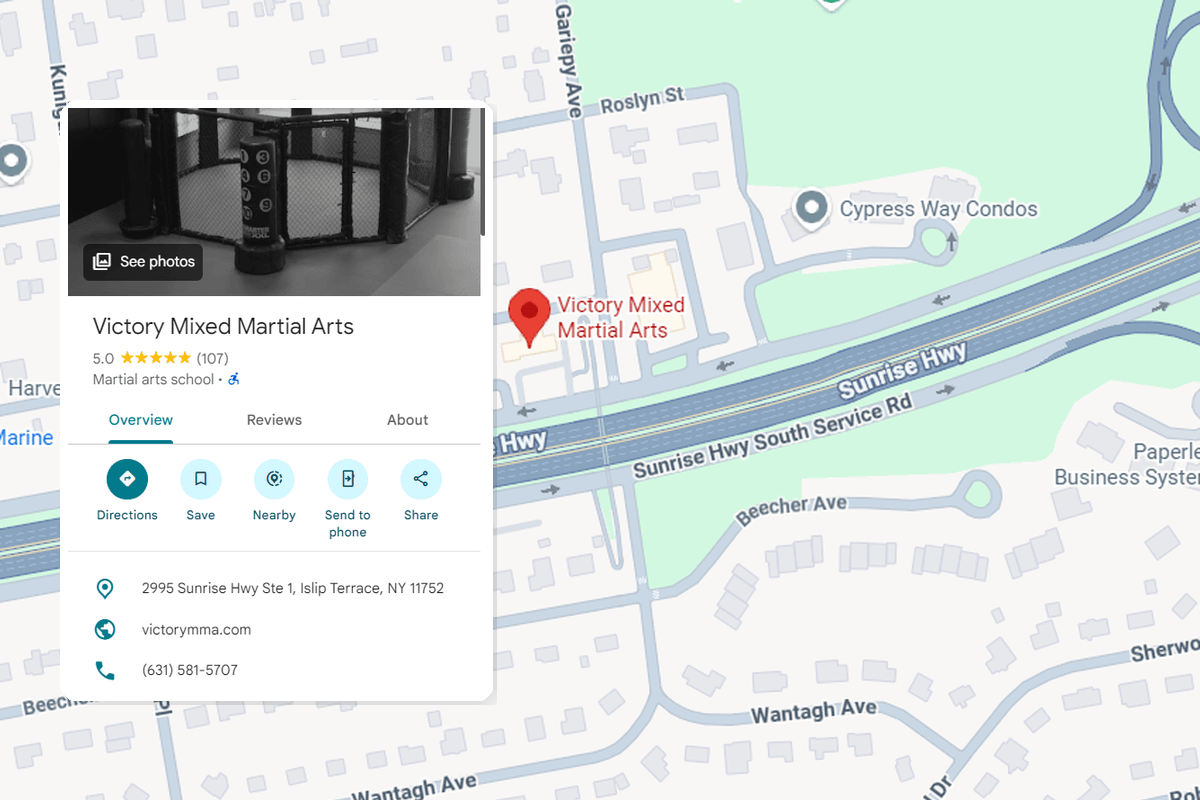 Victory MMA Google search results and marketing performance visual