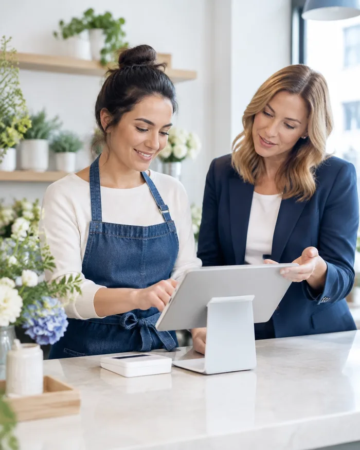 Business owner using a modern point of sale terminal